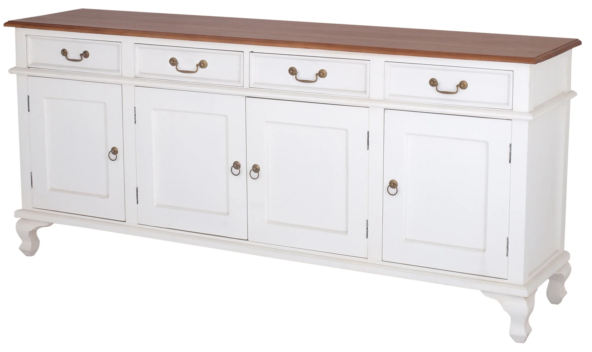 Queen Anna Solid Teak Wood Timber 4 Door 4 Drawer 200cm French Buffet Sideboard Table - White TEK168 SB 404 QA  ( Picture for Reference Only ) - Image 3