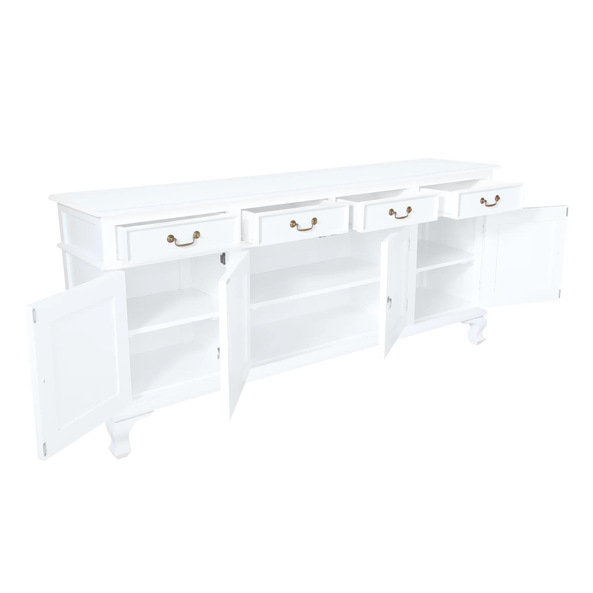 Queen Anna Solid Teak Wood Timber 4 Door 4 Drawer 200cm French Buffet Sideboard Table - White TEK168 SB 404 QA  ( Picture for Reference Only ) - Image 6